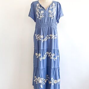 PIPER & SCOOT Radford Blue Rayon Embroidered Tiered Smocked Maxi Dress XL Easter